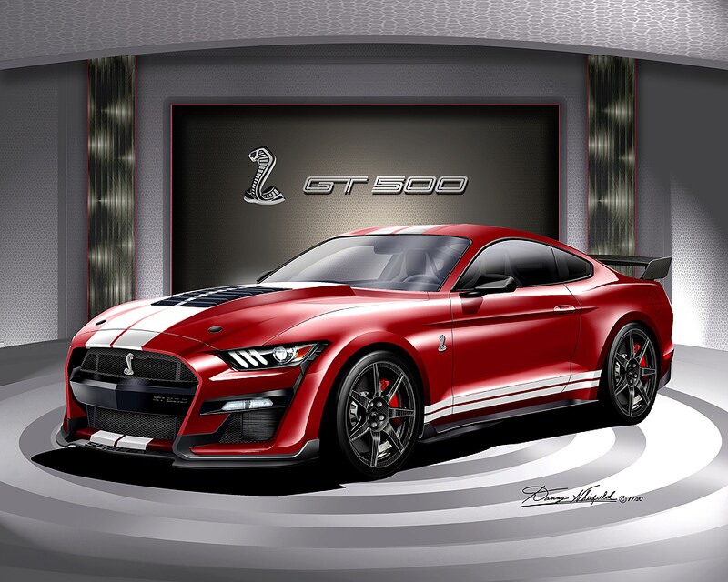 2020-2022 Shelby GT 500 Art Prints by Danny Whitfield | Rapid Red - Carbon Fiber Option | Car Enthusiast Wall Art